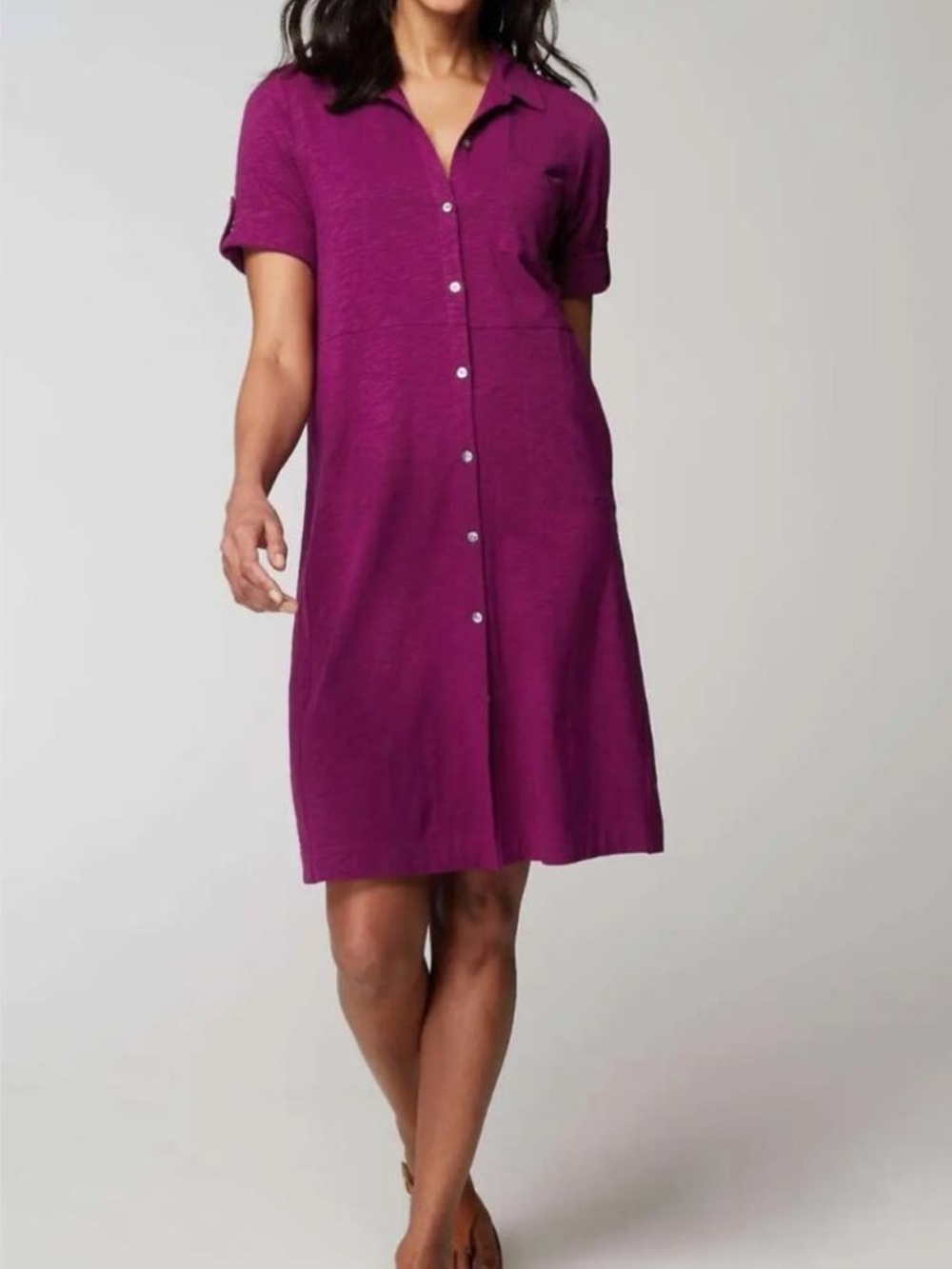 J. Jill Cotton Slub Shirtdress with Pockets  Deep Magenta